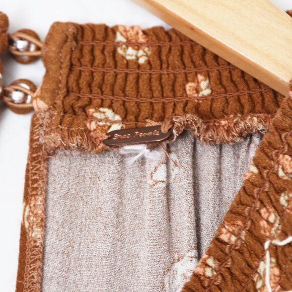 Free People Flowers In Her Hair Brown Boho Tunic Longline S Smocked Ditsy $118 - Picture 15 of 16